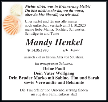 Traueranzeige von Mandy Henkel von Mitteldeutsche Zeitung Wittenberg