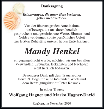 Traueranzeige von Mandy Henkel von Mitteldeutsche Zeitung Wittenberg