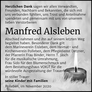 Traueranzeige von Manfred Alsleben von Mitteldeutsche Zeitung Mansfelder Land