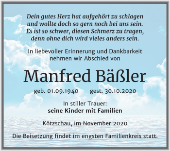 Traueranzeige von Manfred Bäßler von Mitteldeutsche Zeitung Merseburg/Querfurt