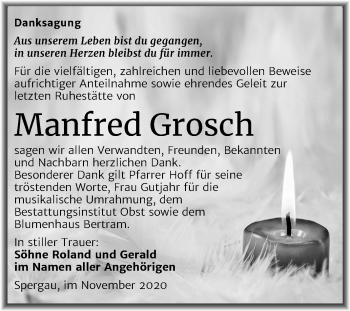 Traueranzeige von Manfred Grosch von Super Sonntag Merseburg/Querfurt