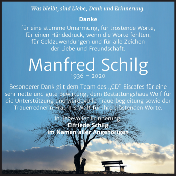 Traueranzeige von Manfred Schilg von Wochenspiegel Weißenfels