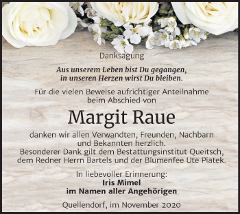 Traueranzeige von Margit Raue von Mitteldeutsche Zeitung Köthen