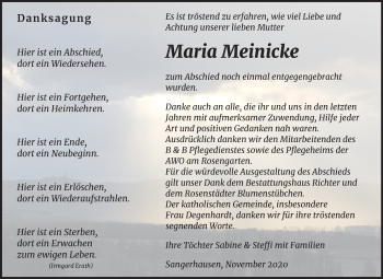 Traueranzeige von Maria Meinicke von Super Sonntag Sangerhausen
