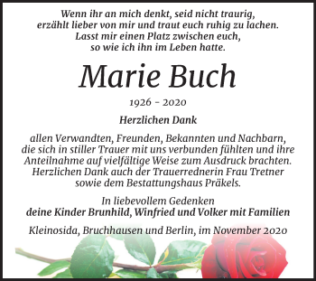 Traueranzeige von Marie Buch von Super Sonntag Zeitz