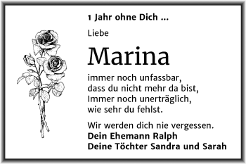 Traueranzeige von Marina  von Mitteldeutsche Zeitung Weißenfels
