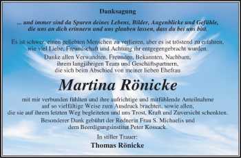 Traueranzeige von Martina Rönicke von Mitteldeutsche Zeitung Dessau-Roßlau