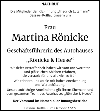 Traueranzeige von Martina Rönicke von Super Sonntag Dessau-Roßlau