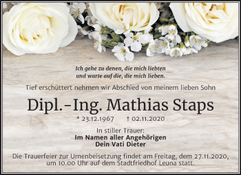 Traueranzeige von Mathias Staps von Mitteldeutsche Zeitung Merseburg/Querfurt