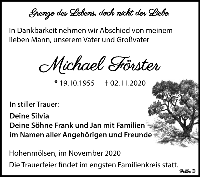  Traueranzeige für Michael Förster vom 05.11.2020 aus Mitteldeutsche Zeitung Weißenfels