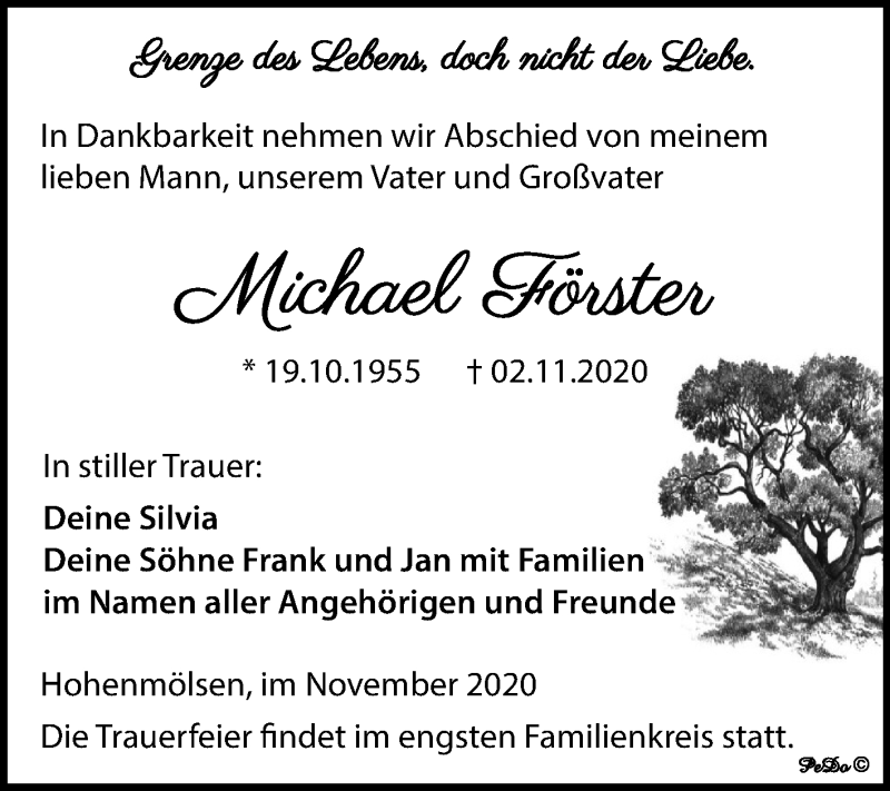  Traueranzeige für Michael Förster vom 07.11.2020 aus Super Sonntag Weißenfels