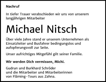 Traueranzeige von Michael Nitsch von Super Sonntag Wittenberg
