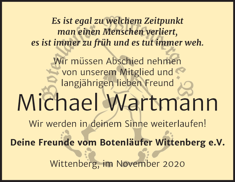  Traueranzeige für Michael Wartmann vom 28.11.2020 aus Super Sonntag Wittenberg
