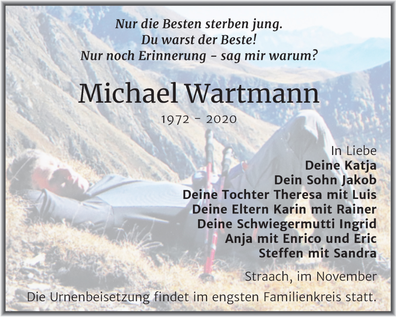  Traueranzeige für Michael Wartmann vom 21.11.2020 aus Super Sonntag Wittenberg