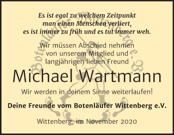 Traueranzeige von Michael Wartmann von Super Sonntag Wittenberg