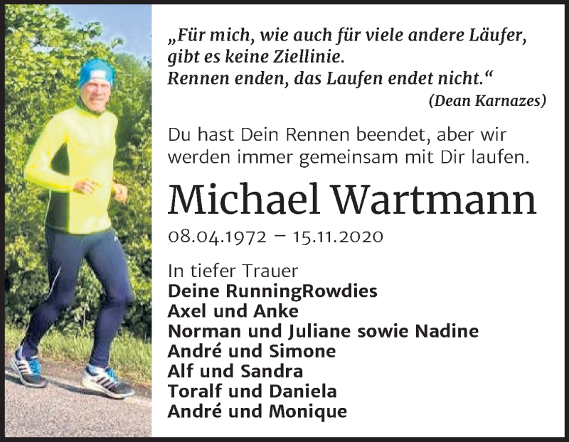  Traueranzeige für Michael Wartmann vom 21.11.2020 aus Super Sonntag Wittenberg