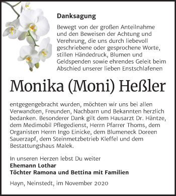 Traueranzeige von Monika Heßler von Super Sonntag Sangerhausen