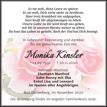 Traueranzeige von Monika Kinsler von Mitteldeutsche Zeitung Merseburg/Querfurt