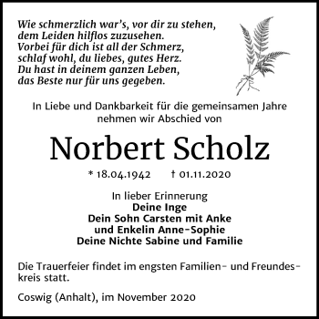 Traueranzeige von Norbert Scholz von Super Sonntag Wittenberg