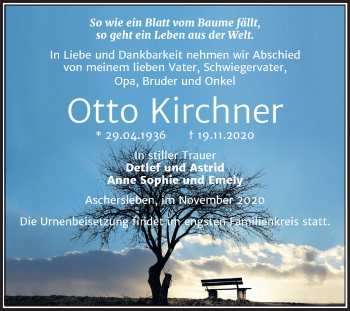 Traueranzeige von Otto Kirchner von Super Sonntag Aschersleben