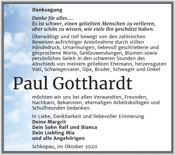 Traueranzeige von Paul Gotthardt von Mitteldeutsche Zeitung Merseburg/Querfurt