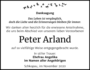 Traueranzeige von Peter Arland von Super Sonntag Merseburg/Querfurt