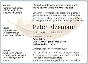 Traueranzeige von Peter Elzemann von Mitteldeutsche Zeitung Mansfelder Land