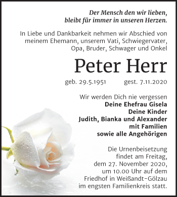 Traueranzeige von Peter Herr von Super Sonntag Köthen