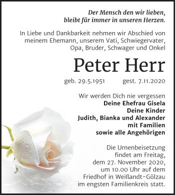 Traueranzeige von Peter Herr von Mitteldeutsche Zeitung Köthen