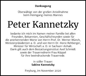 Traueranzeige von Peter Kannetzky von Wochenspiegel Naumburg/Nebra