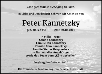 Traueranzeige von Peter Kannetzky von Wochenspiegel Naumburg/Nebra