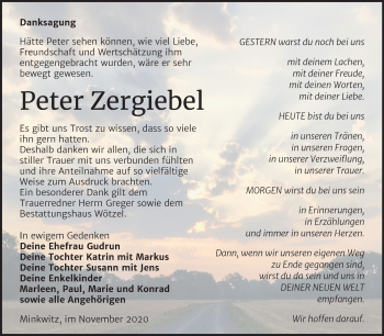 Traueranzeige von Peter Zergiebel von Super Sonntag Zeitz