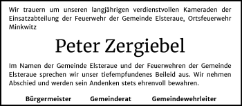 Traueranzeige von Peter Zergiebel von Wochenspiegel Zeitz