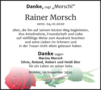 Traueranzeige von Rainer Morsch von Wochenspiegel Bitterfeld