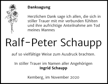 Traueranzeige von Ralf-Peter Schaupp von Mitteldeutsche Zeitung Wittenberg