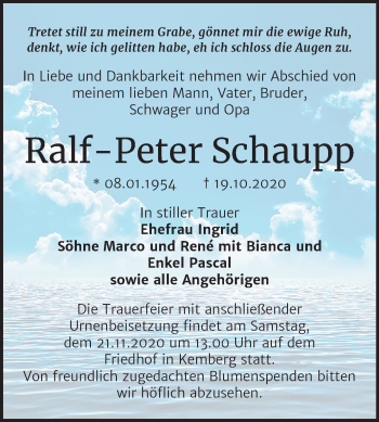 Traueranzeige von Ralf-Peter Schaupp von Mitteldeutsche Zeitung Wittenberg