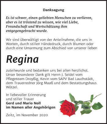 Traueranzeige von Regina  von Mitteldeutsche Zeitung Zeitz