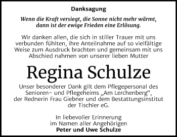 Traueranzeige von Regina Schulze von Super Sonntag Wittenberg