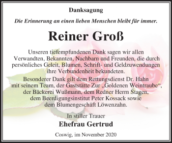 Traueranzeige von Reiner Groß von Super Sonntag Wittenberg