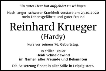 Traueranzeige von Reinhard Krueger von Super Sonntag Köthen