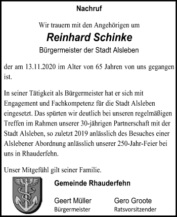 Traueranzeige von Reinhard Schinke von Mitteldeutsche Zeitung 