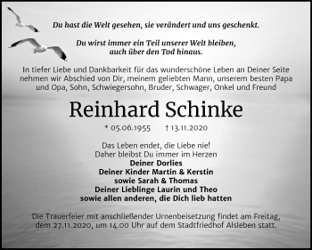 Traueranzeige von Reinhard Schinke von Mitteldeutsche Zeitung Bernburg