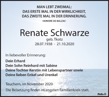 Traueranzeige von Renate Schwarze von Wochenspiegel Weißenfels