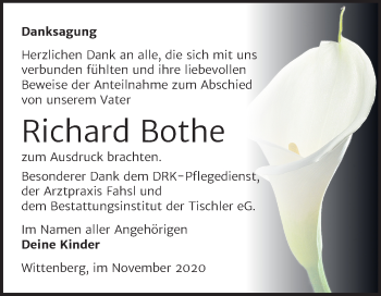 Traueranzeige von Richard Bothe von Super Sonntag Wittenberg