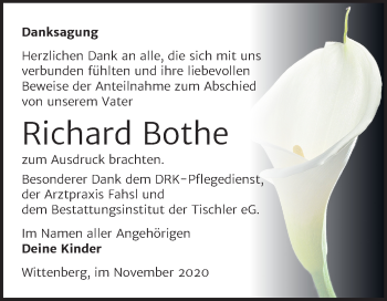Traueranzeige von Richard Bothe von Mitteldeutsche Zeitung Wittenberg
