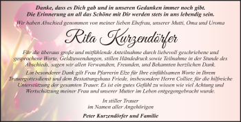 Traueranzeige von Rita Kurzendörfer von Super Sonntag Dessau-Roßlau