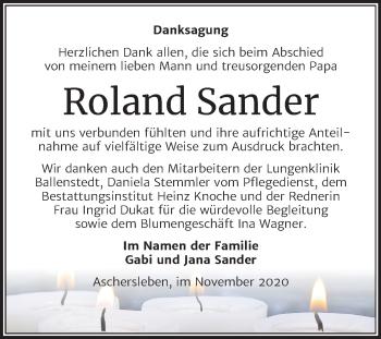 Traueranzeige von Roland Sander von Mitteldeutsche Zeitung Aschersleben