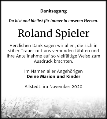 Traueranzeige von Roland Spieler von Mitteldeutsche Zeitung Sangerhausen