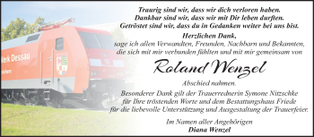 Traueranzeige von Roland Wenzel von Super Sonntag Dessau-Roßlau