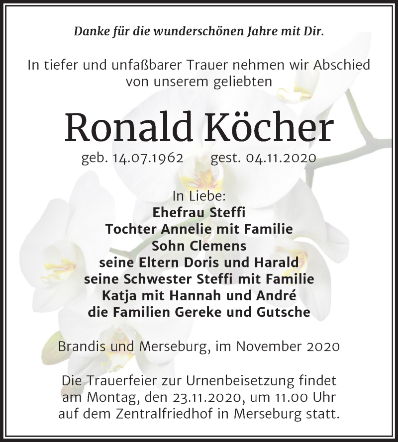  Traueranzeige für Ronald Köcher vom 14.11.2020 aus Super Sonntag Merseburg/Querfurt